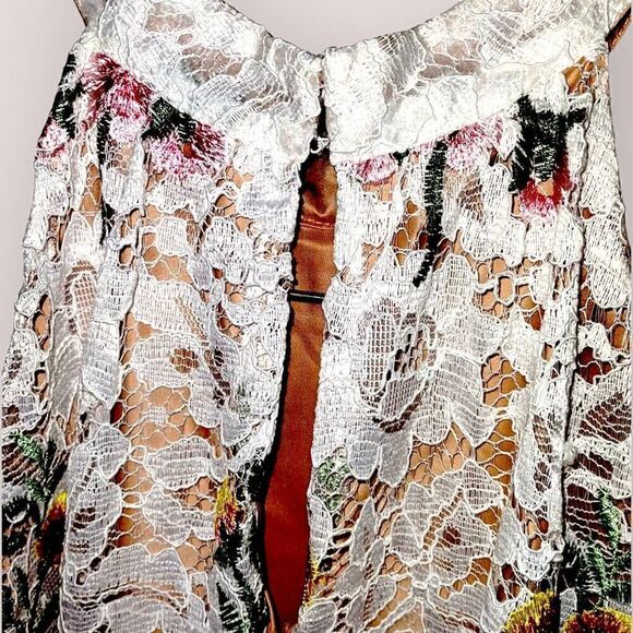 Badgley Mishka Womens Dress Sz 16 Belle Ivory Lace Red Floral Halter Sleeveless - Picture 7 of 16